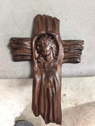 Wood Cross with Jesus Face Centered