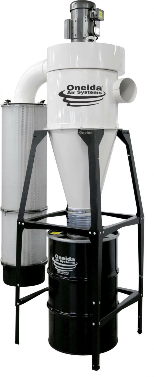 a high vac oneida air system with a metal drum under it